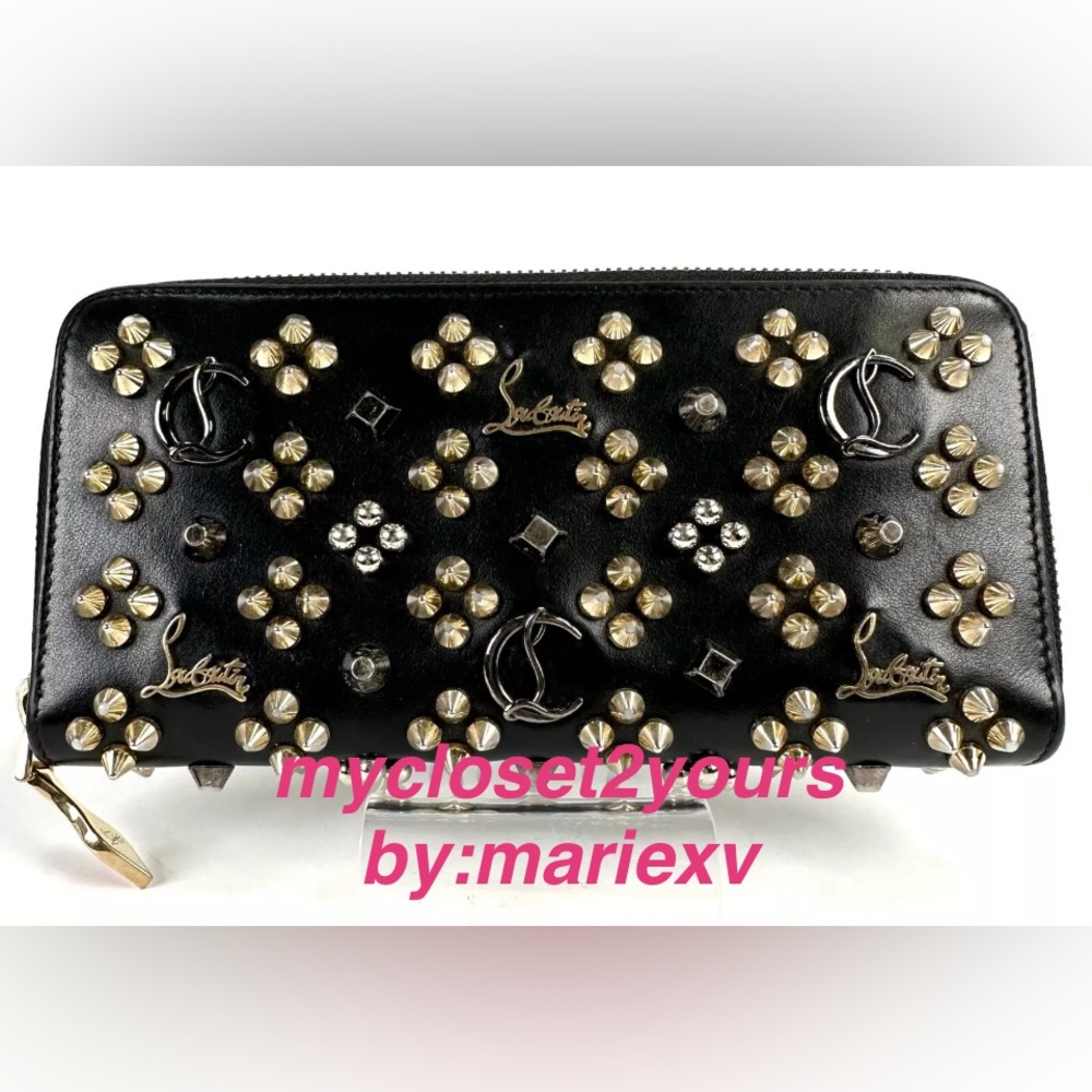 Christian Louboutin Panettone Spike Leather Zippy Around Long Wallet